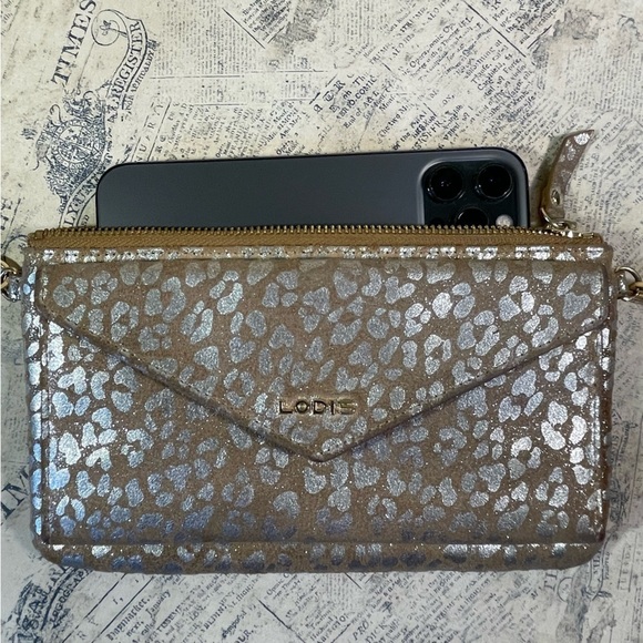 LODIS Metallic Leopard Print Leather Crossbody Wallet Bag - Picture 10 of 14